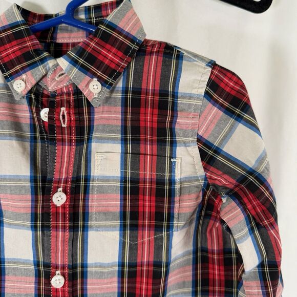 CrewCuts Dress Shirt Boys 18-24 Months Red Blue Plaid Button Up Shirt Collared - Picture 2 of 6